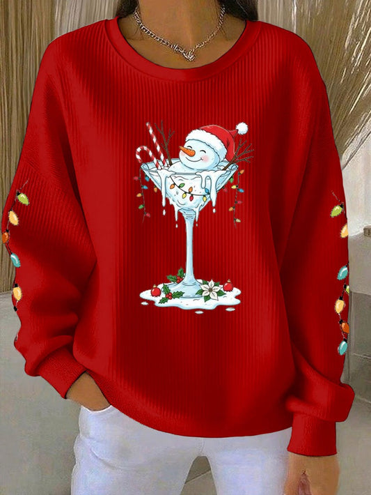 Winter Christmas Art Printed Crew Neck Sweatshirt