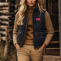 Retro Western Ethnic Cowboy Style Padded Vest Women's Zipper Stand Collar Sleeve