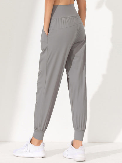 Loose High-Waisted Pockets Solid Color Athletic Pants