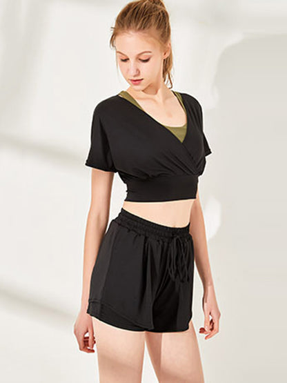 Drawstring High-Waisted Loose Solid Color Sport Shorts