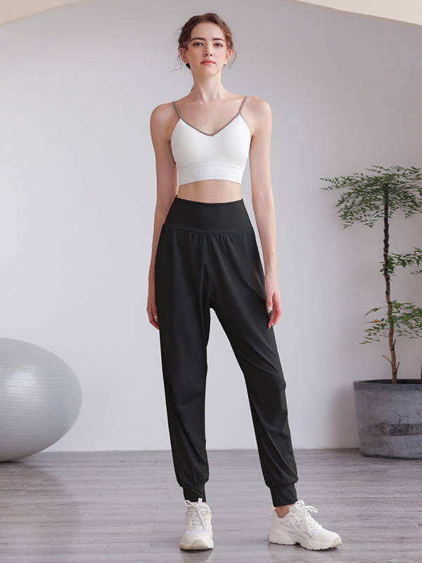 Loose High-Waisted Pockets Solid Color Athletic Pants