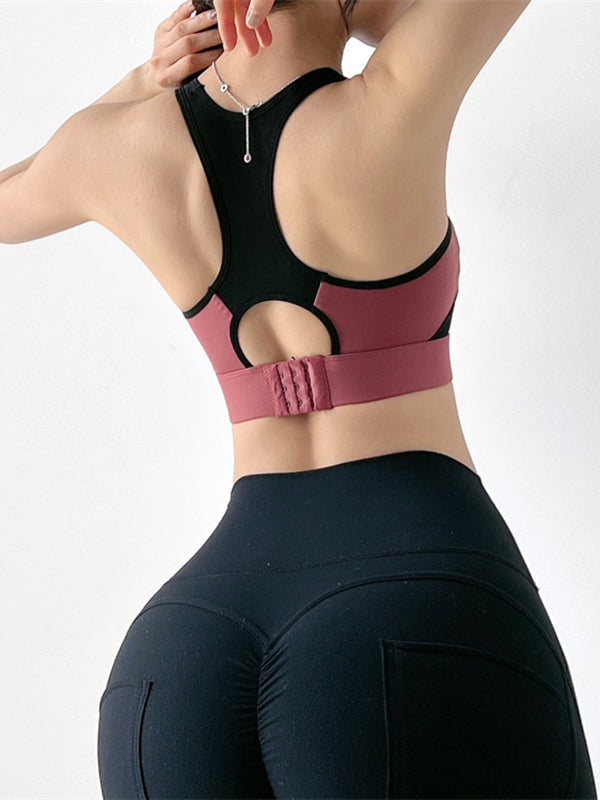 Color-Block Sleeveless Padded Sport Yoga Bra Top