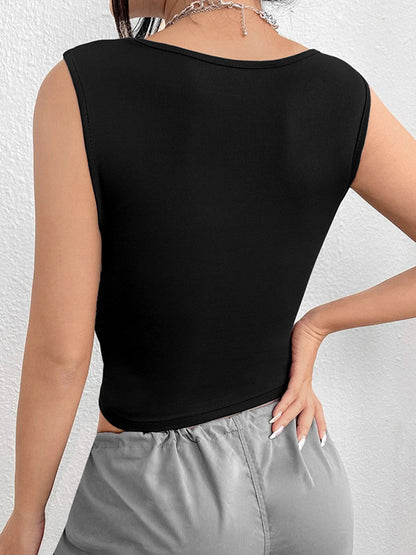 Casual Skinny Solid Color Square-Neck Tank