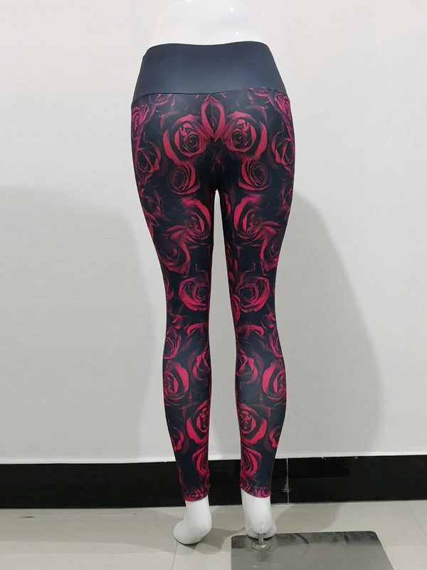 Red Rose Print Yoga Leggings