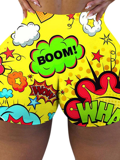 Fashion Funny Print High-Waisted Hip Lift Sports Shorts