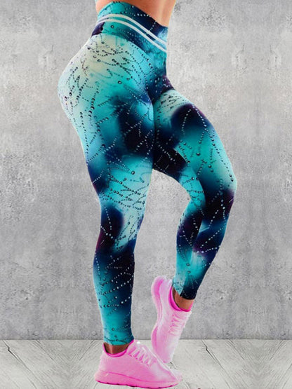 Water Drop Sweat Printing Empire Slim Sports Fitness Leggings