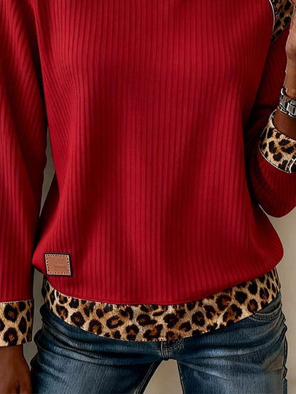 Women's Casual Round Neck Leopard Print Sweatshirt