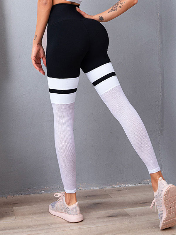 High-Waisted Buttocks Contrast Mesh Stitching Yoga Leggings