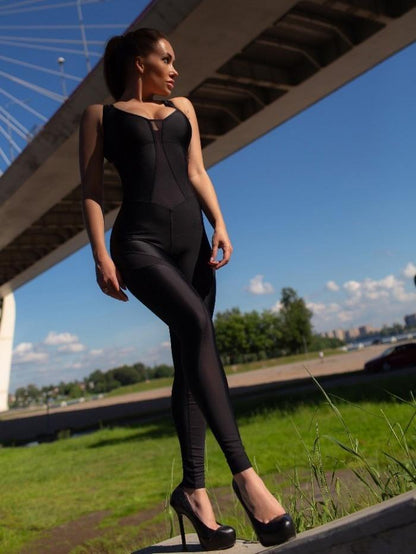 Sexy Solid Color Backless Split-Joint Sports Jumpsuits