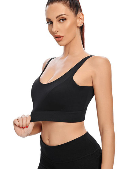 Skinny Wrap Sports Bra Buttoned Hollow Solid Color Spaghetti-Neck Bra