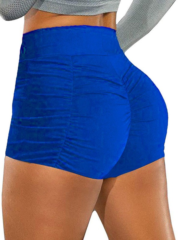 Skinny Pleated Solid Color Sports Shorts