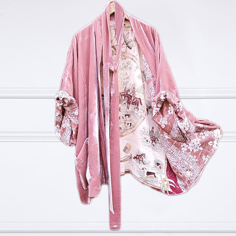 Wearshes Simple Lined Vintage Urban Print Crop Kimono Duster