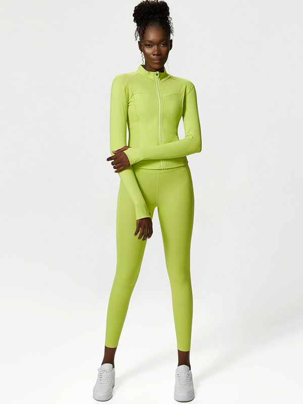 High Waisted Wrap Fluorescent Tees&Bra&Leggings Suits