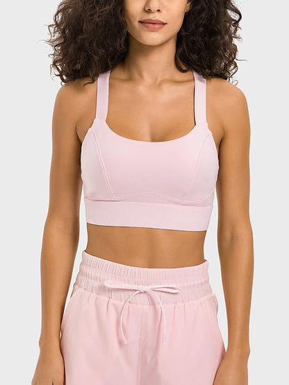 Skinny Wrap Back Cross Yoga Tops Solid Color Spaghetti-Neck Bra