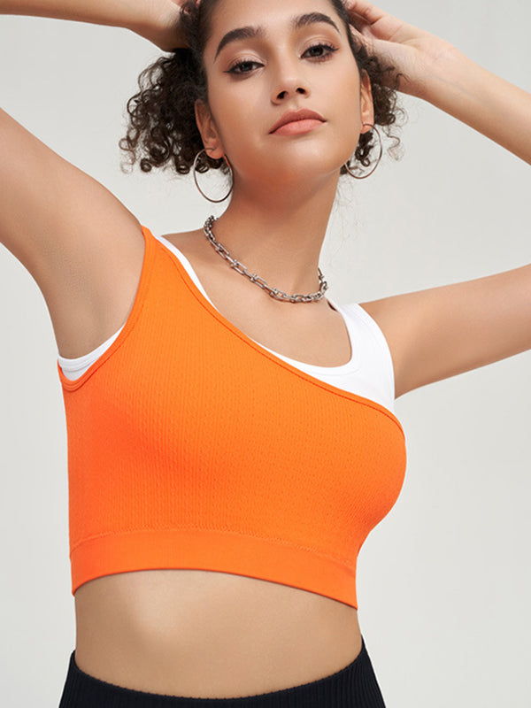 Wrap Contrast Color Detachable Spaghetti-Neck Sports Bra