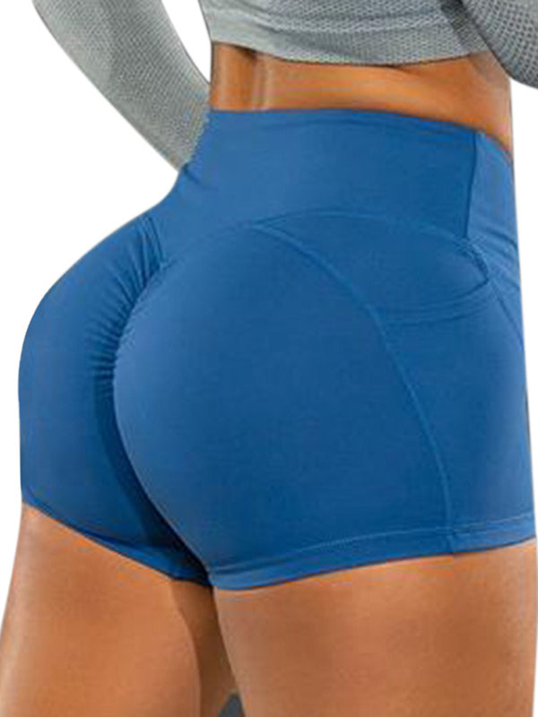 Soild Pocket High Waist  Buttock Lifting Tight Fitting Short