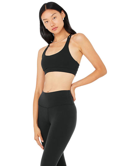 Skinny Wrap Hollow Solid Color U-Neck Sports Bra