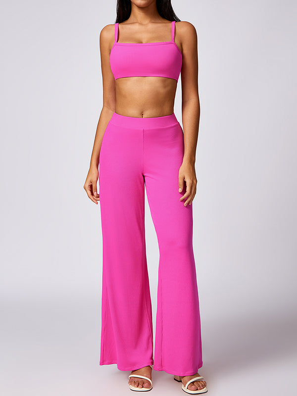 Wrap Solid Color Spaghetti-Neck Sports Bra&Pants Two-Piece Sets