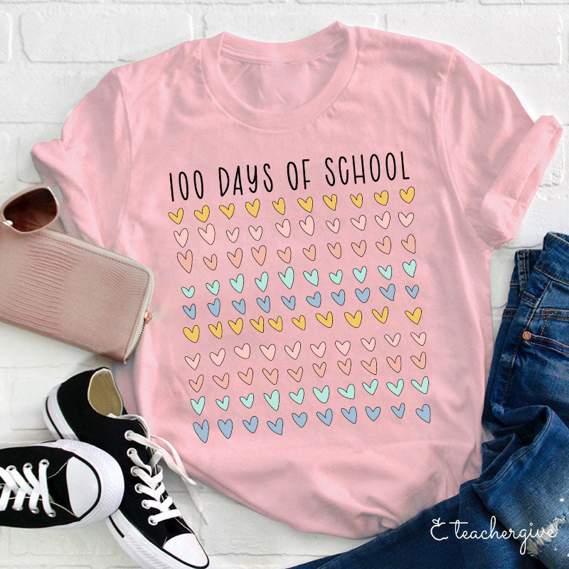 100 Days Of School 100 Hearts Teacher T-Shirt