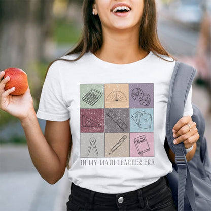 In My Math Teacher Era Mathematical Tools Icons Teacher T-Shirt