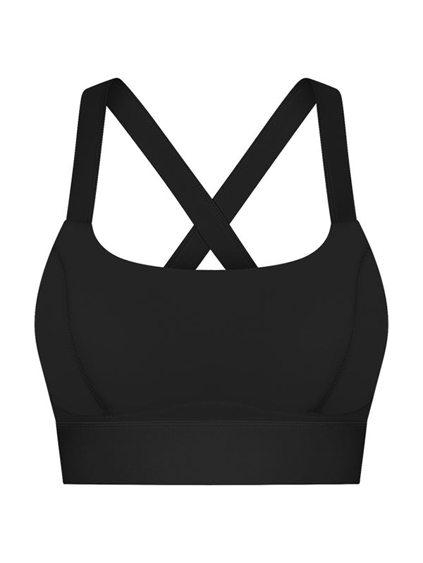 Skinny Wrap Back Cross Yoga Tops Solid Color Spaghetti-Neck Bra