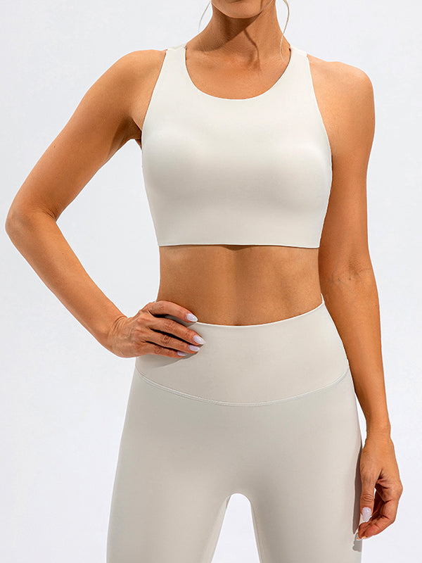 Hollow Wrap Solid Color Spaghetti-Neck Sports Bra