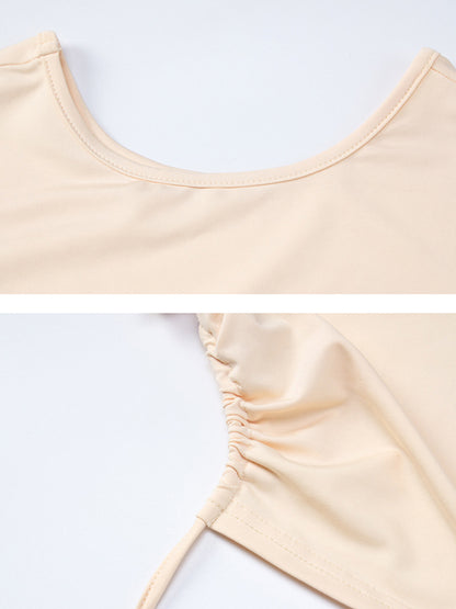 Cropped Bandage Hollow Solid Color Round-Neck Tee&Shorts Suits