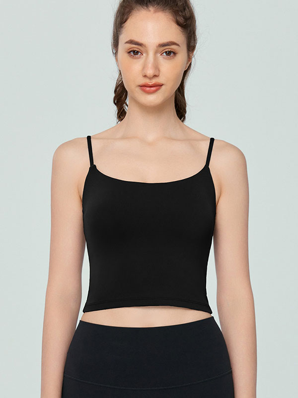 Skinny Wrap Backless Solid Color Spaghetti-Neck Yoga Tops