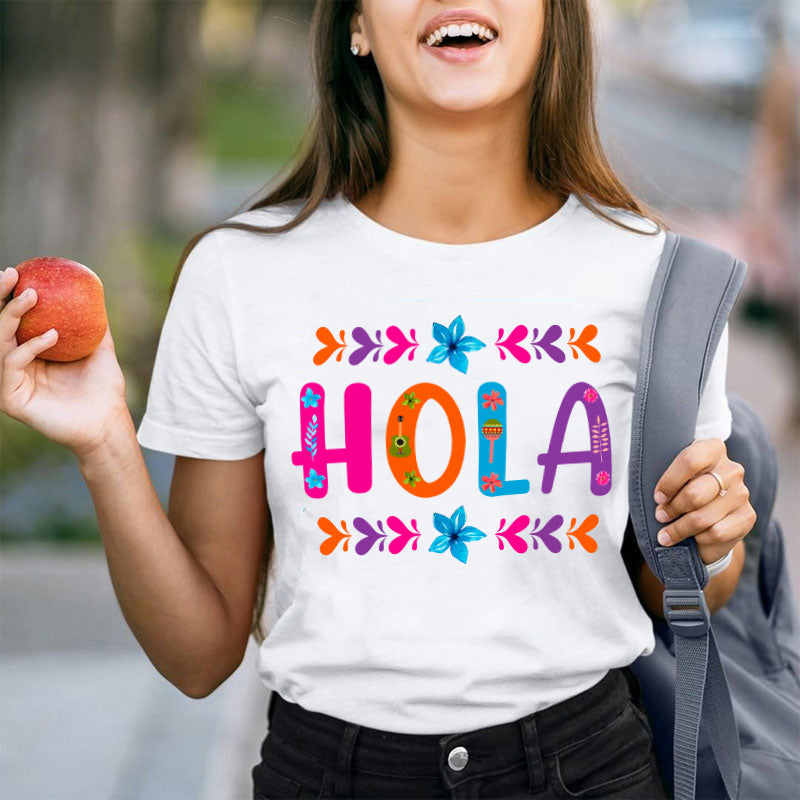 Floral Mexican Hola Teacher T-Shirt