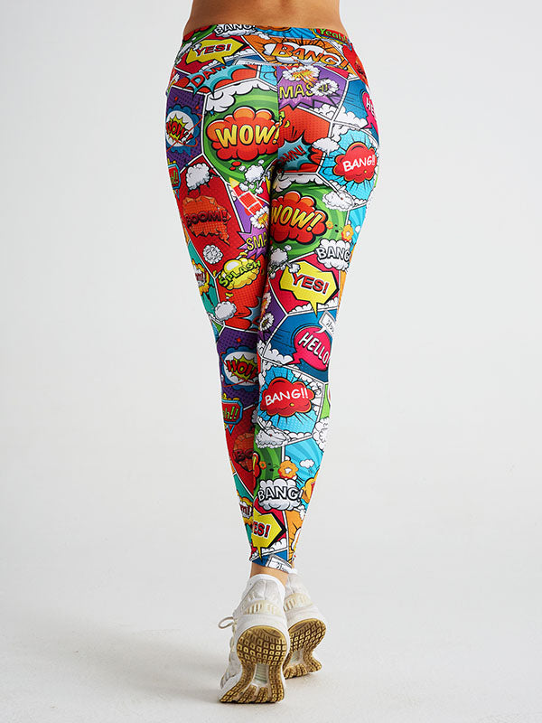 Skinny Leg High-Waisted Letter Print Multi-Colored Printed Leggings