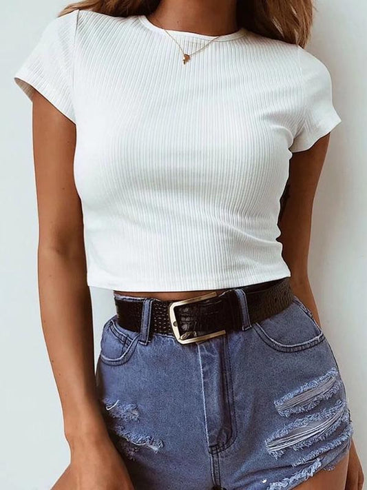 Casual Wrap Solid Color T-Shirts