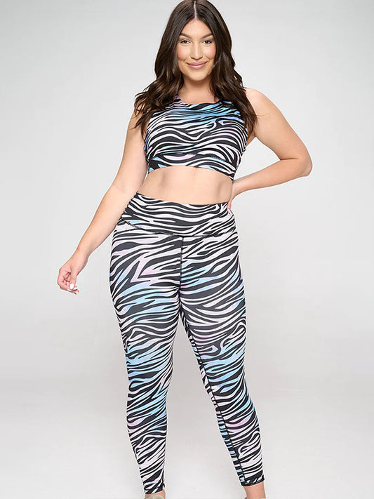 Gradient Wrap High-Waisted Striped Round-Neck Sports Bra&Leggings Suits