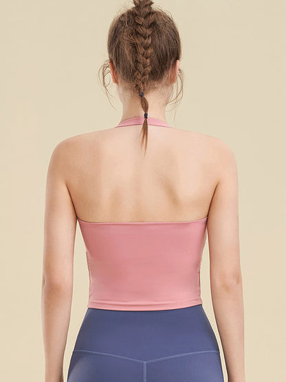 Skinny Wrap Backless Solid Color Halter-Neck Yoga Tops