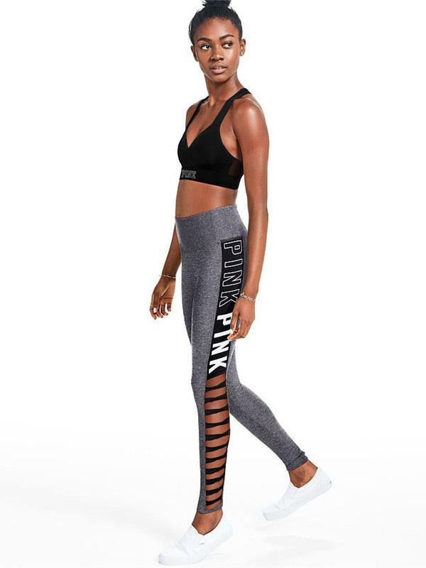 Printed Letters Hollow Yoga Leggings