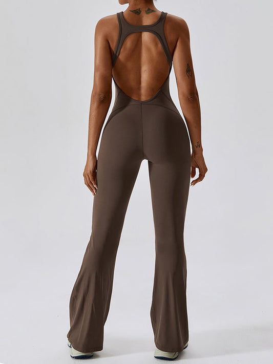 Skinny Wrap Backless Solid Color U-Neck Jumpsuits