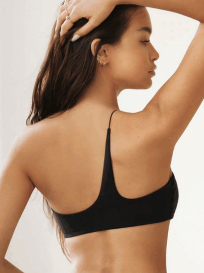 Solid Color One-Shoulder Sports Bra