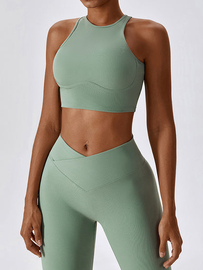 Cropped Skinny Hollow Solid Color Round-Neck Yoga Tops