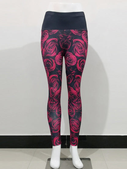 Red Rose Print Yoga Leggings