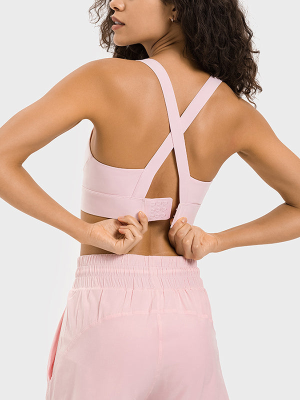 Skinny Wrap Back Cross Yoga Tops Solid Color Spaghetti-Neck Bra