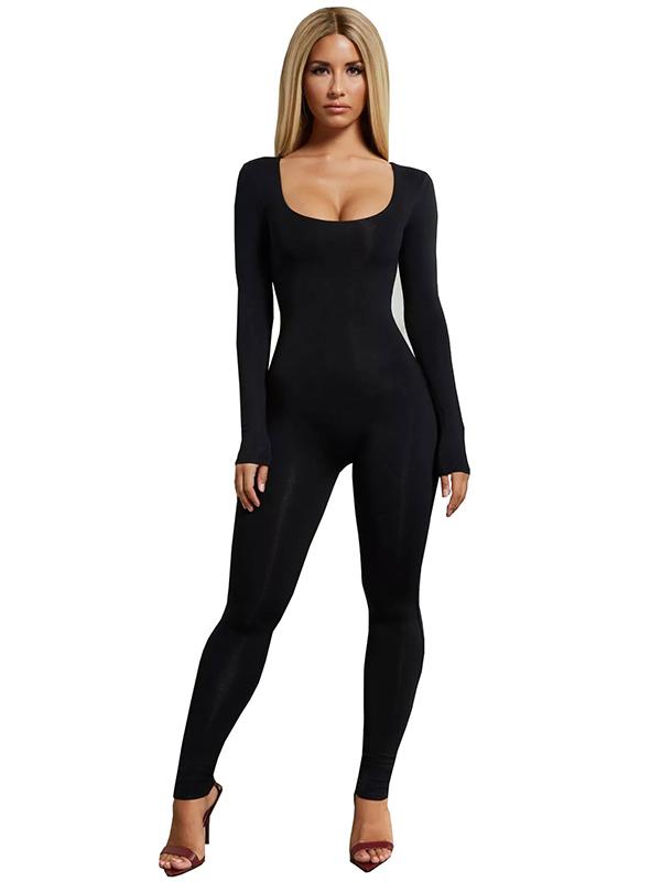 Solid Long Sleeve Casual Jumpsuits