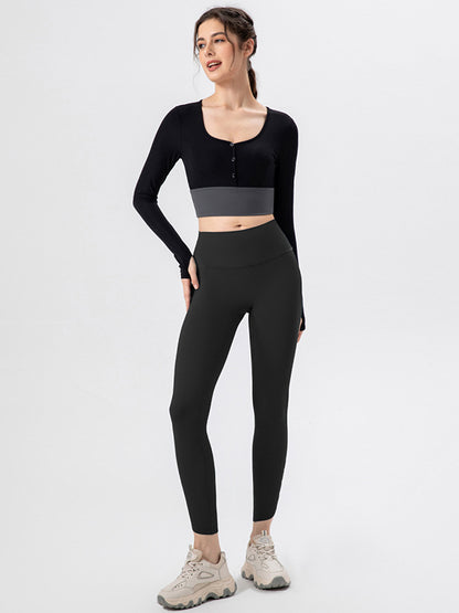 Skinny Leg Wrap Breathable High-Waisted Hollow Solid Color Leggings