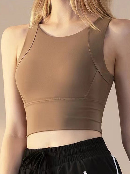 Cropped Wrap Hollow Solid Color Spaghetti-Neck Sports Bra