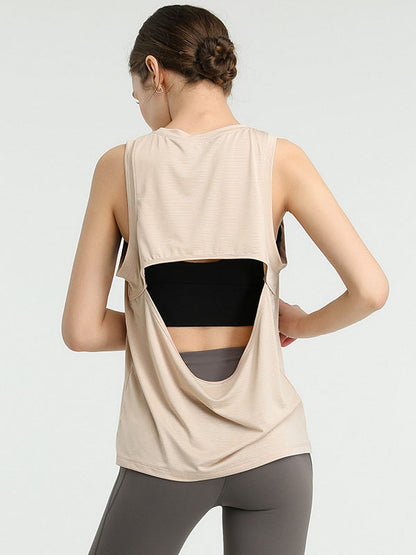 Loose Sleeveless Hollow Solid Color Round-Neck Sports Vest Top