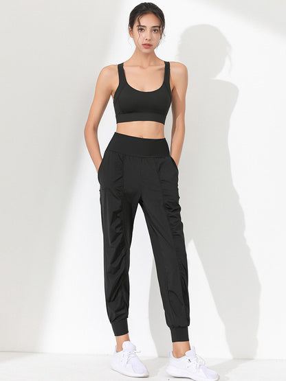 Loose High-Waisted Pockets Solid Color Athletic Pants