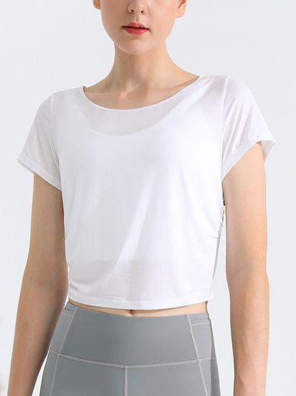 Loose Hollow Solid Color Round-Neck Yoga Tops