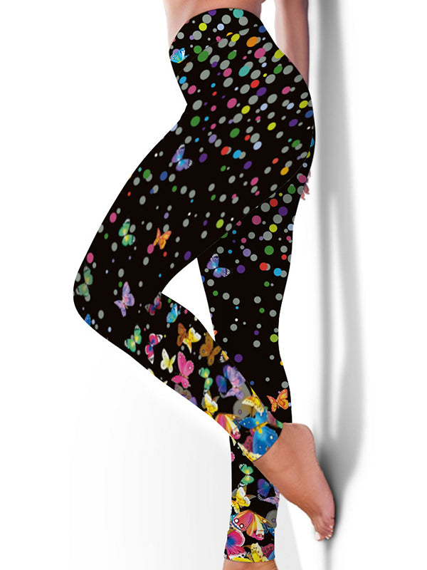 Skinny Wrap Butterfly Print High-Waisted Polka-Dot Leggings