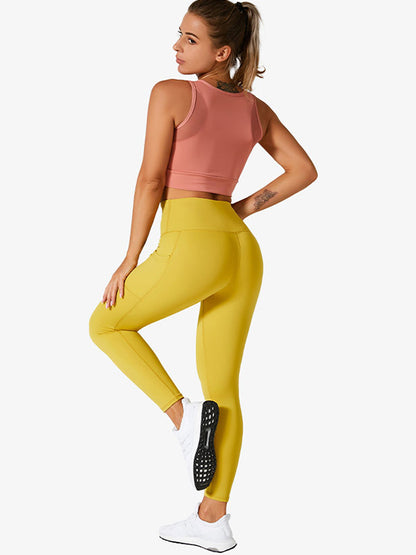 High-Waisted Pockets Wrap Solid Color Leggings