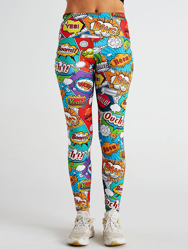 Skinny Leg High-Waisted Letter Print Multi-Colored Printed Leggings