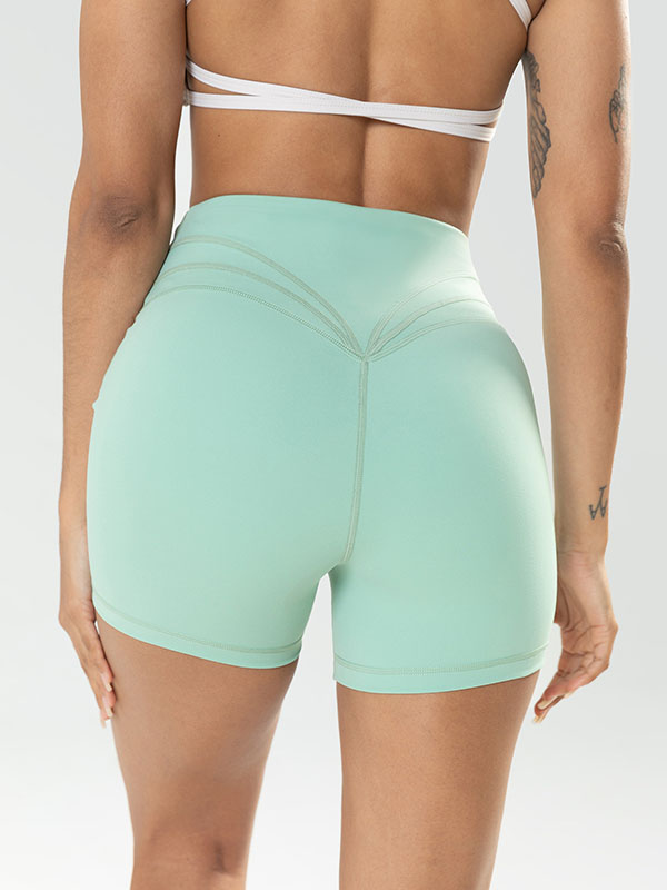 Skinny Wrap Sports Shorts High-Waisted Yoga Bottoms Solid Color Shorts