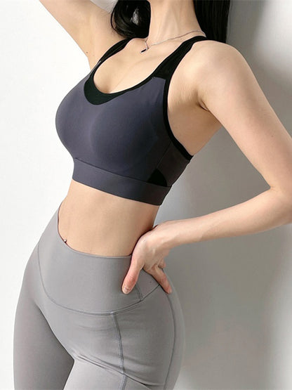 Color-Block Sleeveless Padded Sport Yoga Bra Top